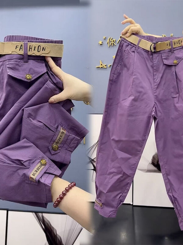 Pantalones de algodón con botones de Metal para mujer, pantalón informal, holgado, de Color liso, de alta calidad, para otoño y primavera, 2023