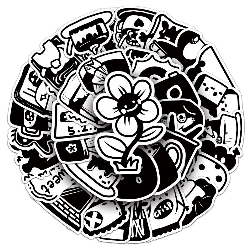 50 шт. черно-белые Мультяшные серии граффити наклейки подходят для ноутбуков шлемов настольные украшения DIY наклейки игрушки оптом