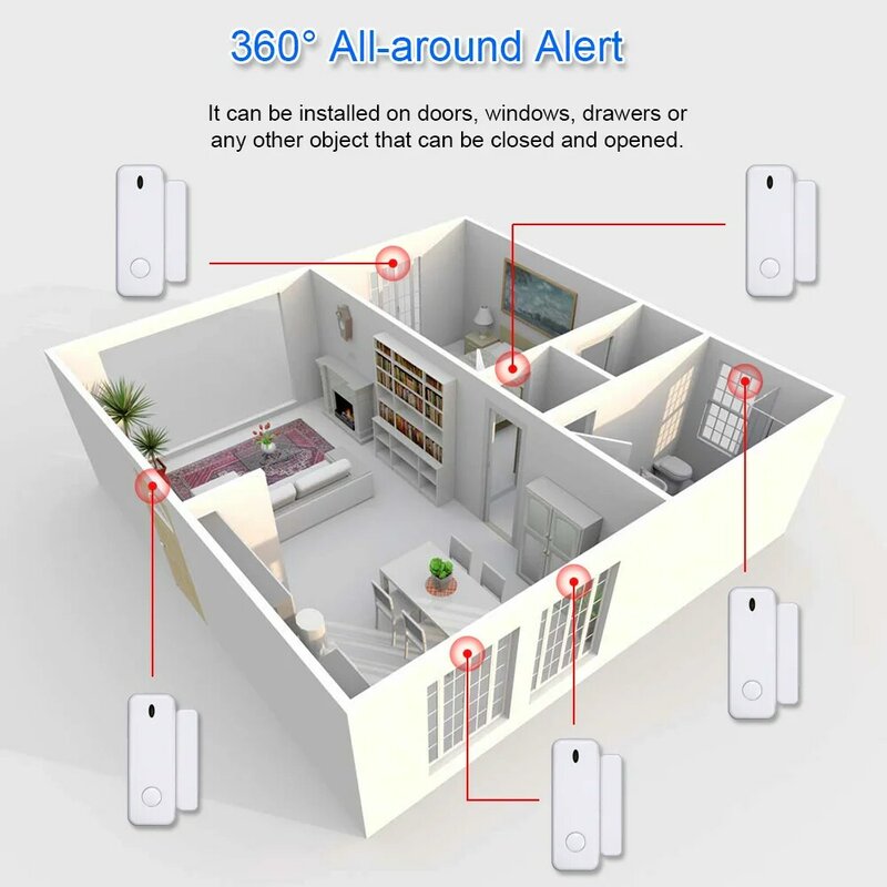 TAIBOAN-Sensor magnético para puerta, Detector inalámbrico para ventana de casa, sistema de alarma, alertas de notificación por aplicación, seguridad familiar, 433MHz