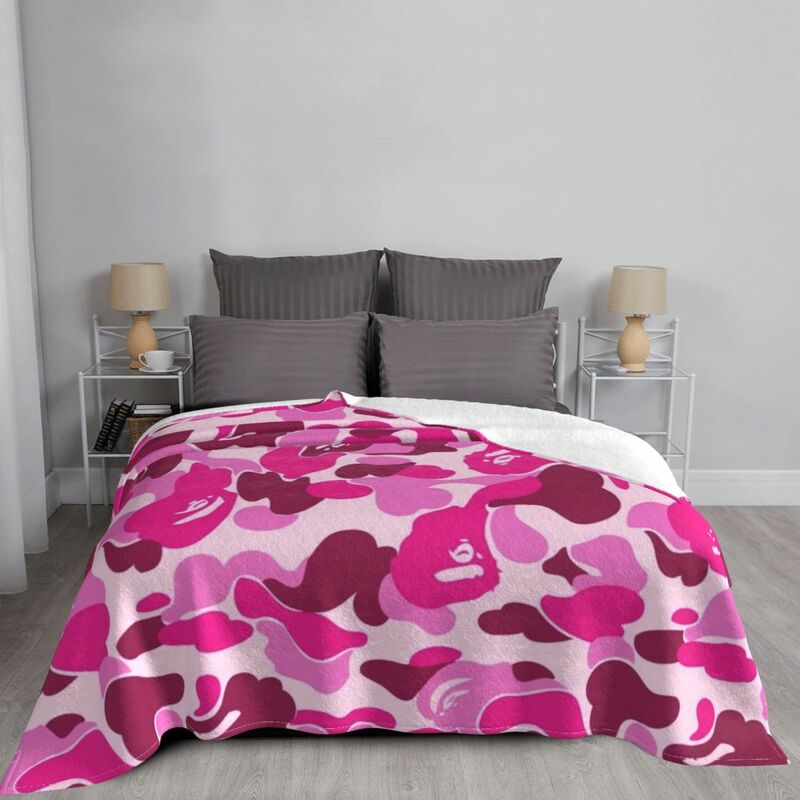 Couverture décorative rose camouflage pour canapé, couvertures à fourrure anime, lits fins, cosplay, hiver