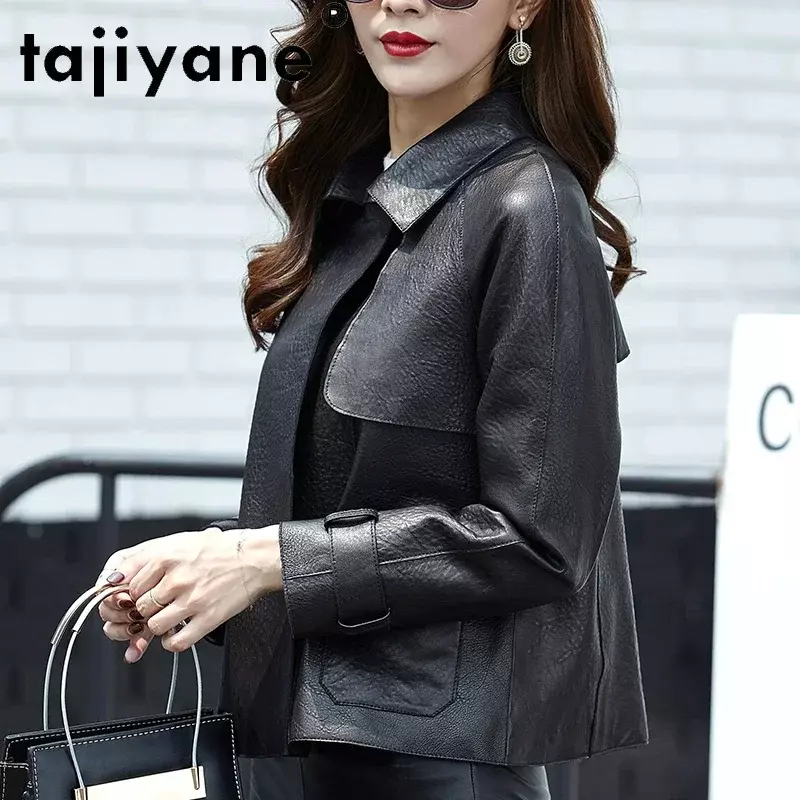 Tajiyane-jaqueta de couro real feminina, casacos de pele de carneiro, estilo coreano, roupas femininas TN1966