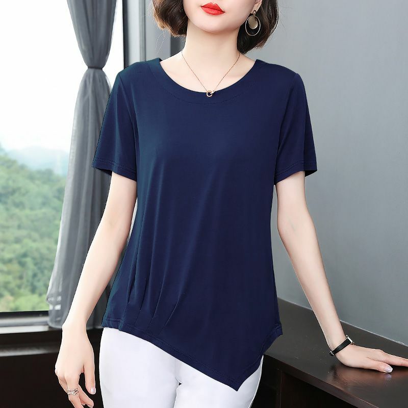 Irregular Short Sleeve T Shirt Tops Summer New O-neck Solid Color All-match Casual Pullovers Vintage Harajuku Womne Clothing