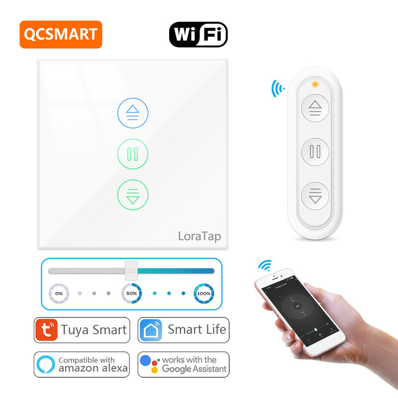 QCSMART-interruptor para persiana enrollable, Control remoto por aplicación Tuya Smart Life, asistente de Google, Alexa