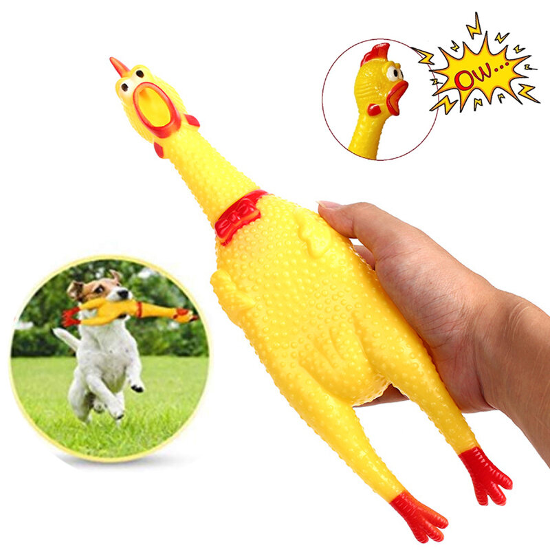 새로운 반려동물 개 끽끽 소리 나는 비명 소리 개 씹는 장난감, 재밌는 노란색 고무 통풍 닭, 17cm, 31cm, 40cm