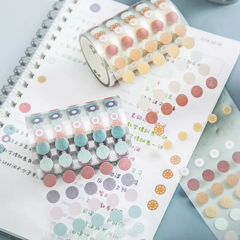 1250 Pcs/ Roll Dots Washi Tape Round Stickers Dot Masking Adhesive  Decor Scrapbooking DIY Diary Planner Stationery