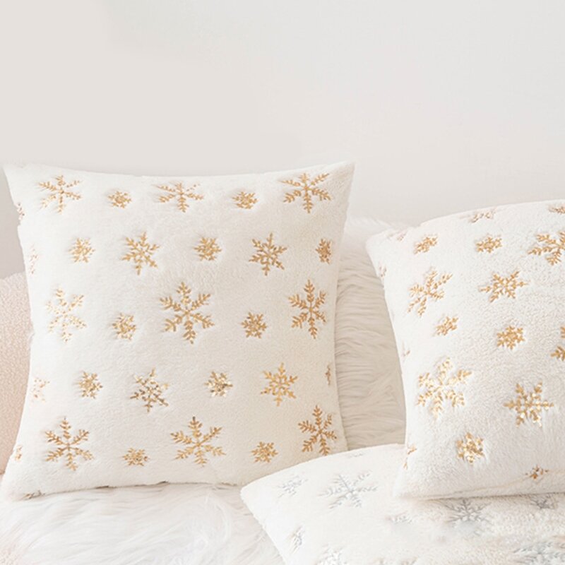Snowflake Print Cushion Cover Sofa Couch Decoration Pillow Cover Pillowcase Perfect for Christmas Decorations