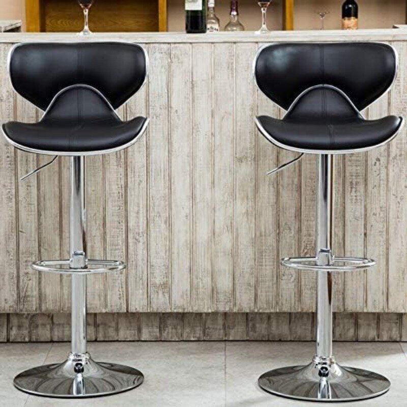 Masaccio Cushioned Leatherette Upholstery Airlift Adjustable Swivel Barstool with Chrome Base, Set of 2, Brown