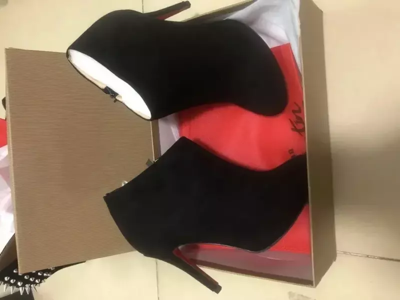 Botines de lujo con suela roja de cristal para mujer, zapatos de punta redonda, Sexy, de alta calidad, para fiesta, Otoño, 10cm