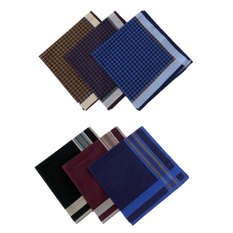 6x Dark Plaid Handkerchief Casual Comfortable Reusable Men's Handkerchiefs