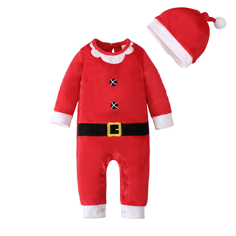 Tenue d'Elfe de Noël Unisexe à Manches sulfpour Bébé, Barboteuse en Polaire pour Nouveau-né Garçon et Fille, Costume de Père Noël