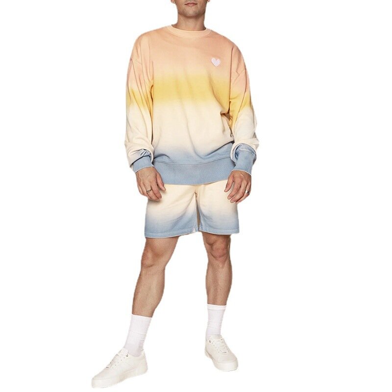 Suéter informal de moda para hombre, traje de dos piezas de primavera y verano, nuevo Top suelto, pantalones cortos
