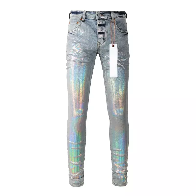 Jeans di marca ROCA viola moda top quality Street Coating Silver Repair pantaloni Skinny in Denim a vita bassa