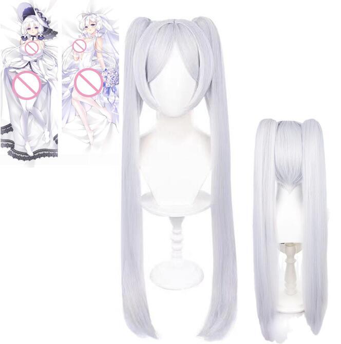 Wig Cosplay panjang perak putih Wig Cosplay Anime Wig tahan panas sintetis sarung bantal Halloween penutup bantal