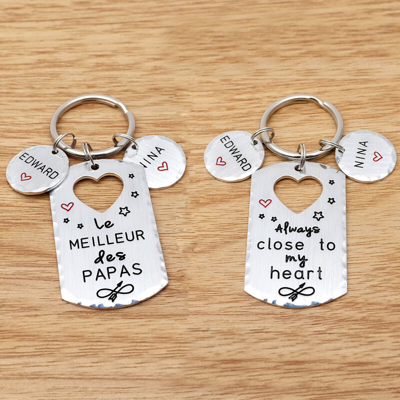 Porte-clés personnalisé avec noms d'enfants gravés, pour Couples, cadeau pour la fête des pères