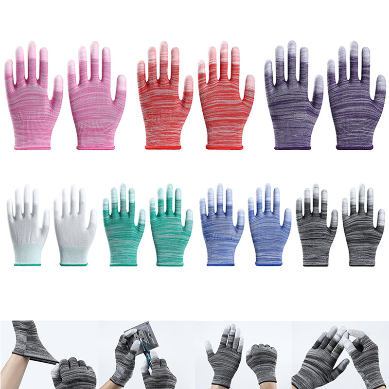 PU Fingers and Palms Gloves, Luvas de trabalho de nylon rosa impressas, Luvas antiderrapantes de proteção do trabalho doméstico para construção mecânica