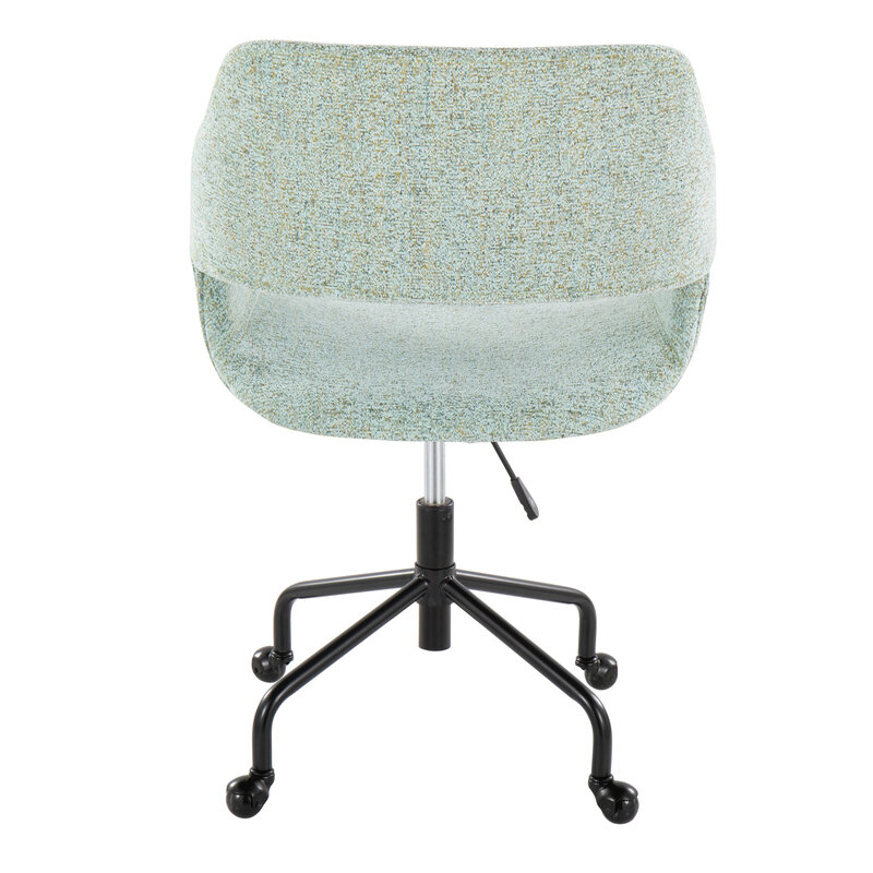 Współczesne, regulowane krzesło biurowe Margarite z elegancką czarną metalową ramą i elegancką jasnozieloną tapicerką z tkaniny firmy LumiS