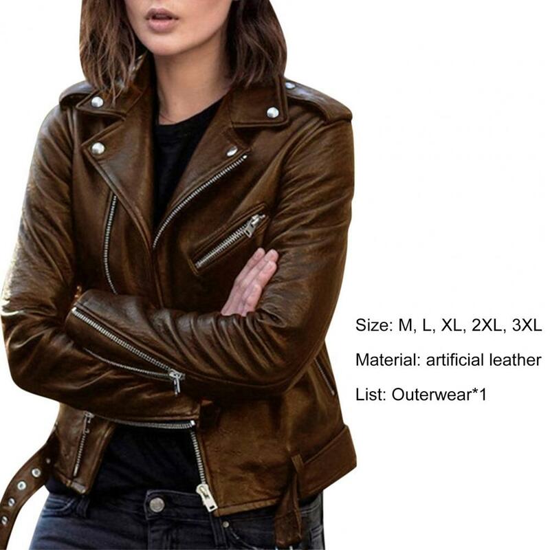 여성용 모토 바이커 재킷, 얇은 여성용 짧은 재킷, 멋진 인조 가죽 재킷, 슬림 짧은 가죽 아웃웨어, 가을
