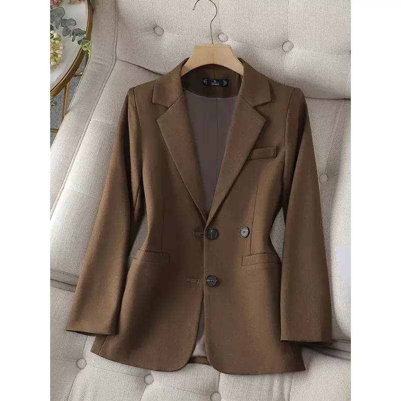 Blazer feminino de peito único, jaqueta feminina, casaco monocromático, manga longa, rosa, preto, bege, café, moda para outono e inverno