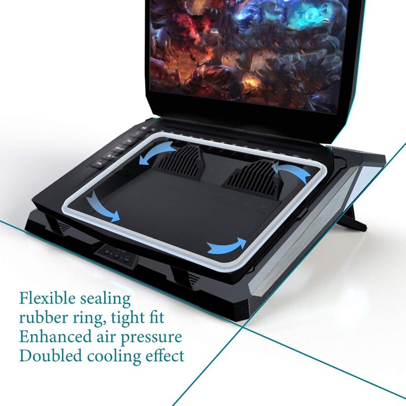 Iets gt300 dubbele blower laptop cooling pad voor gaming laptop, koeler pad met stoffilter en kleurrijke verlichting