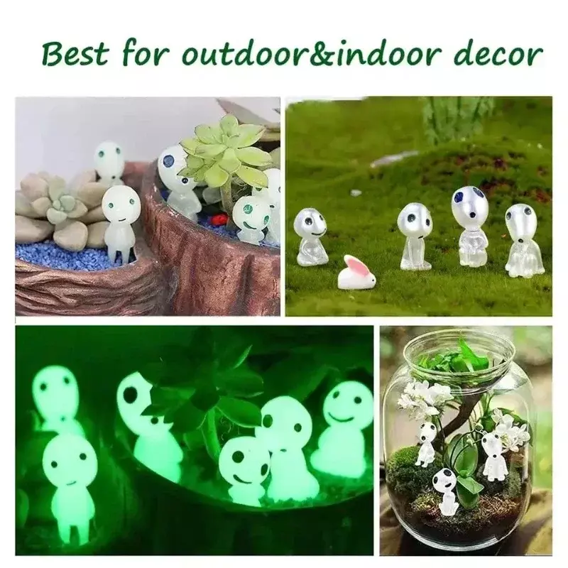 10 Stück leuchtende Elfen Mini Figuren Aquarium Dekor Kodama leuchten in den dunklen Figuren Garten Mikro Blume Topf Landschaft Ornament