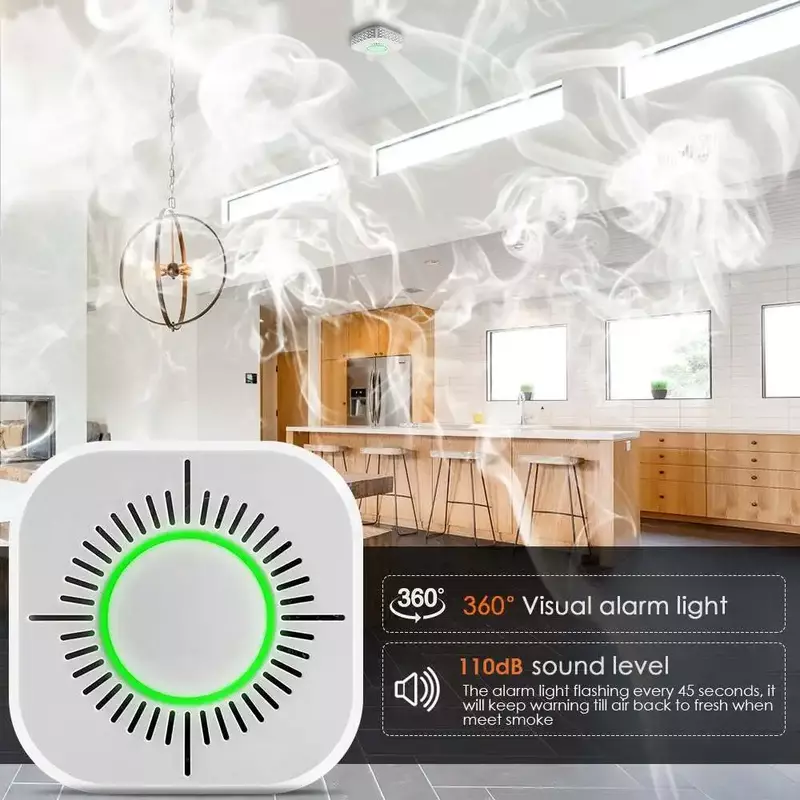 Wi fi sem fio detector de fumaça 433mhz portátil casa segura alarme segurança sensor 3 métodos alarme testador gás aviso alarme detector