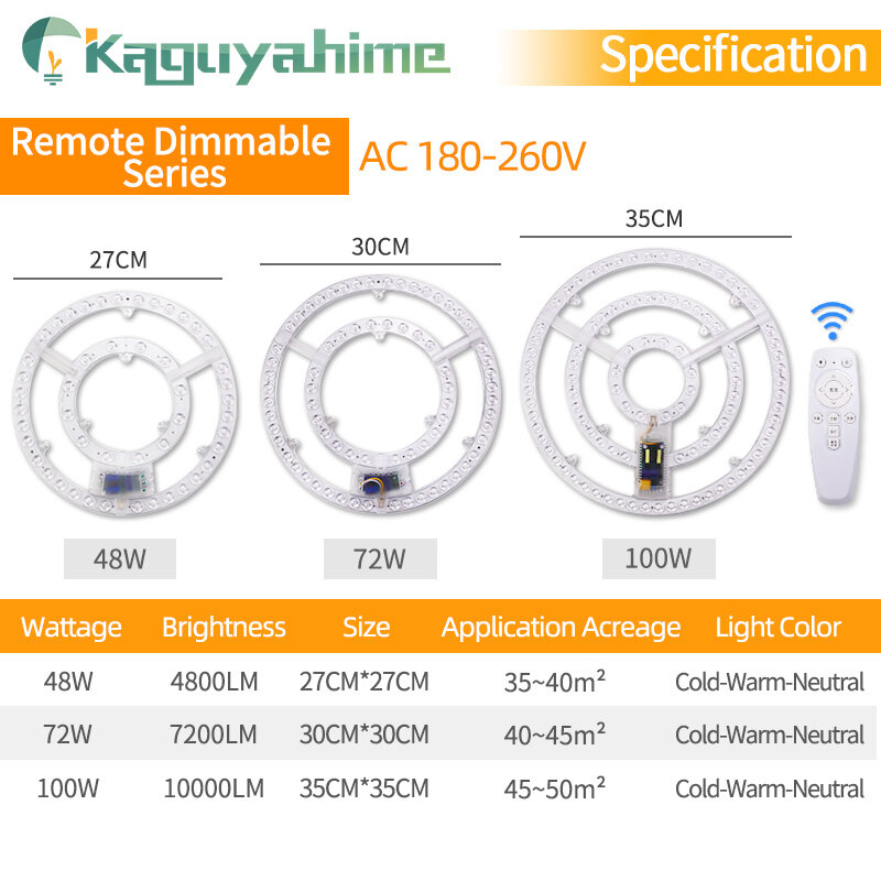 Kaguyahime módulo LED Mini/pulpo/Panel redondo de luz bombilla de la lámpara de tubo 220V 12W 18W 24W  interior fuente de luz de la luz de techo del proyector