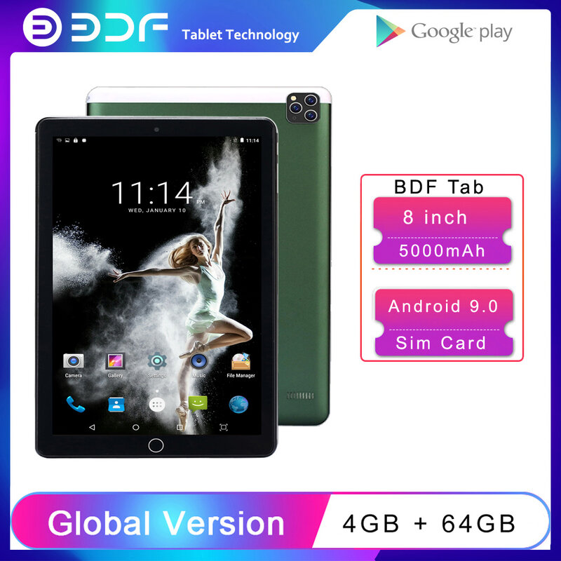 BDF Pro ใหม่8นิ้วแท็บเล็ตพีซี Android 9.0 Octa Core 3G เครือข่าย Google Play 4GB RAM 64GB ROM กล้องคู่ Dual SIM โทรศัพท์แท็บเล็ต