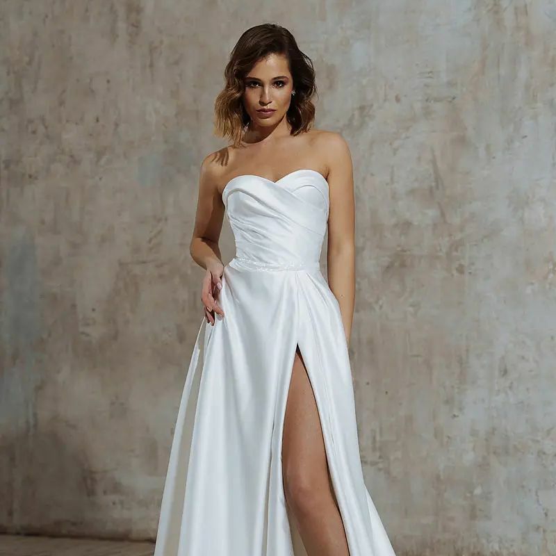 Einfache Hochzeits kleid Seite Schlitz A-Linie für Frauen anpassen, um Boden länge elegante zivile Brautkleider 2024 Robe de Marie zu messen