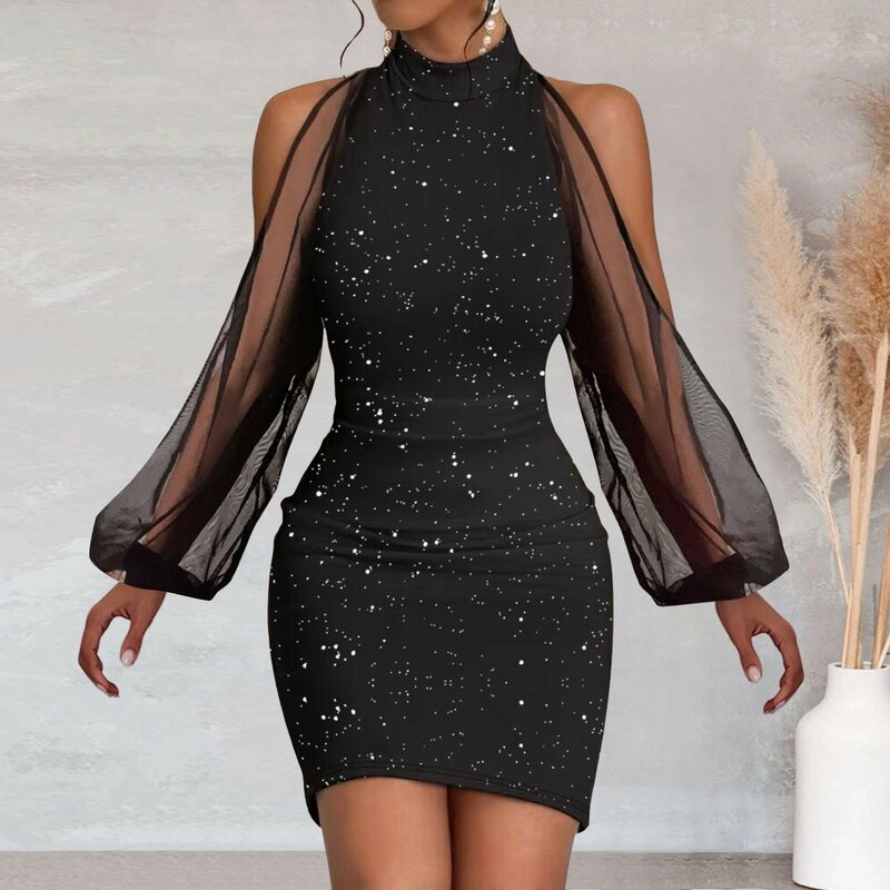 Party Dresses For Women 2024 Solid Color Transparent Mesh Bodycon Dresses For Women Clubwear Holiday Dresses For Women Vestidos