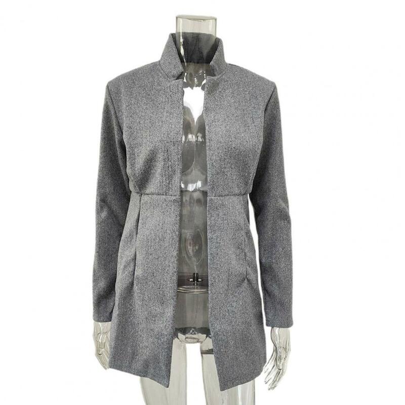 Women Jacket with Pockets Elegant Windbreaker Slim Stand Collar Cardigan Trench Coat Thin Long Sleeves Women Coat Streetwear