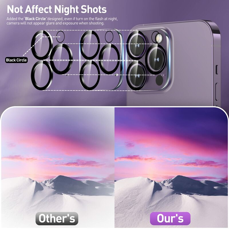 Ochrona obiektywu aparatu kompatybilna z iPhone 14 Pro Max 6.7 cala i iPhone 15 14 13 12 Pro 6.1 cal Ultra HD nie wpływa na noc