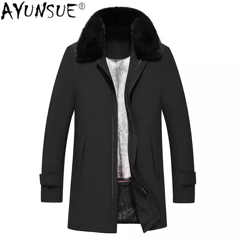 Ayunsure-abrigo de piel auténtica para Hombre, abrigo de visón natural cálido, Parkas gruesas, Chaquetas, ropa WPY4097