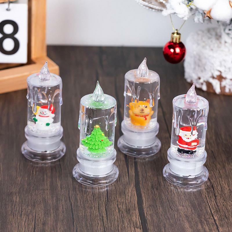 Candele elettriche natalizie Led candele elettriche senza fiamma lampada a batteria babbo natale pupazzo di neve Snowflake Night Water Flow Lantern