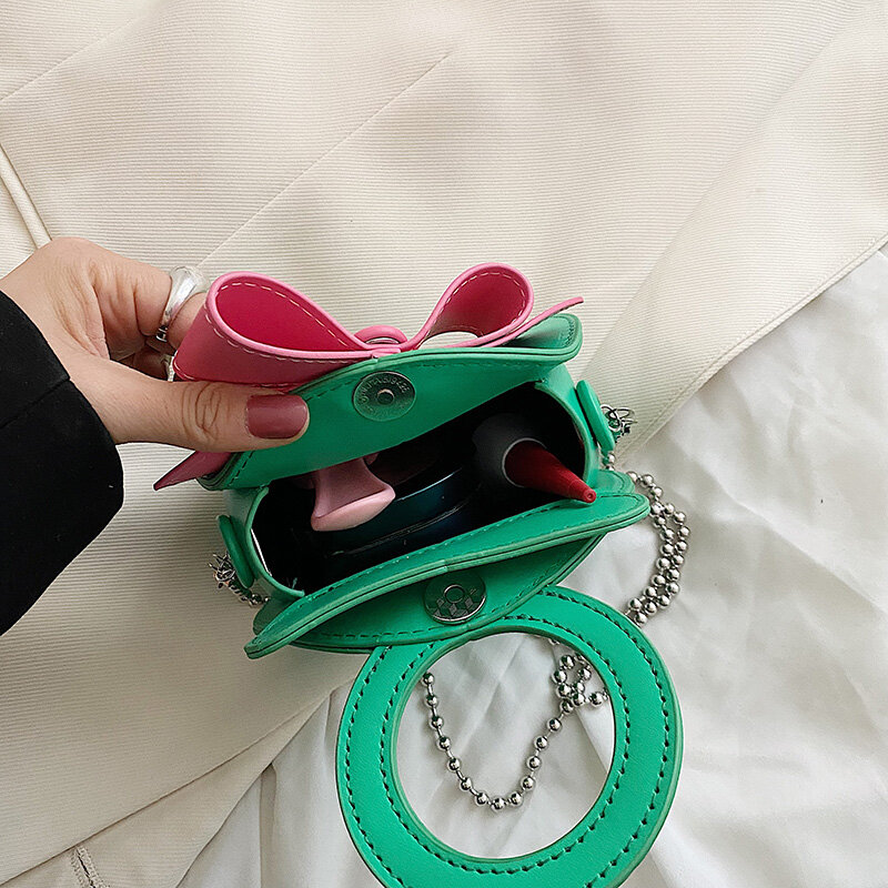 Top Marke Handtaschen Für Frauen 2023 Mode Runde Griff Tasche Elegante Bogen Kupplung Tasche Pu Leder Damen Mini Crossbody-tasche lippenstift