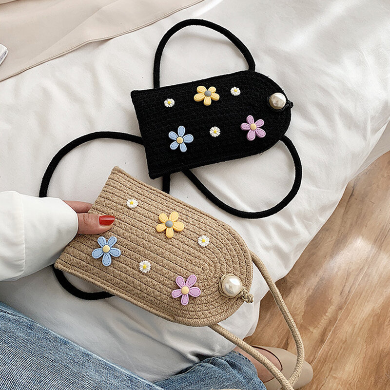 Соломенная плетеная Сумка для женщин, новинка 2022, женская сумка с цветочным рисунком, сумка через плечо Mori Girl, сумка-почтальонка с цветочным рисунком