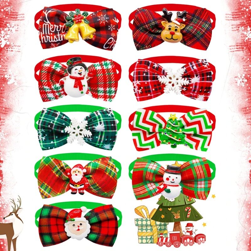 Bowties decorativos do cão do Natal, Cães Bow Tie Collar, Doggy Grooming Items, Small Pets Acessórios, 10 Pcs