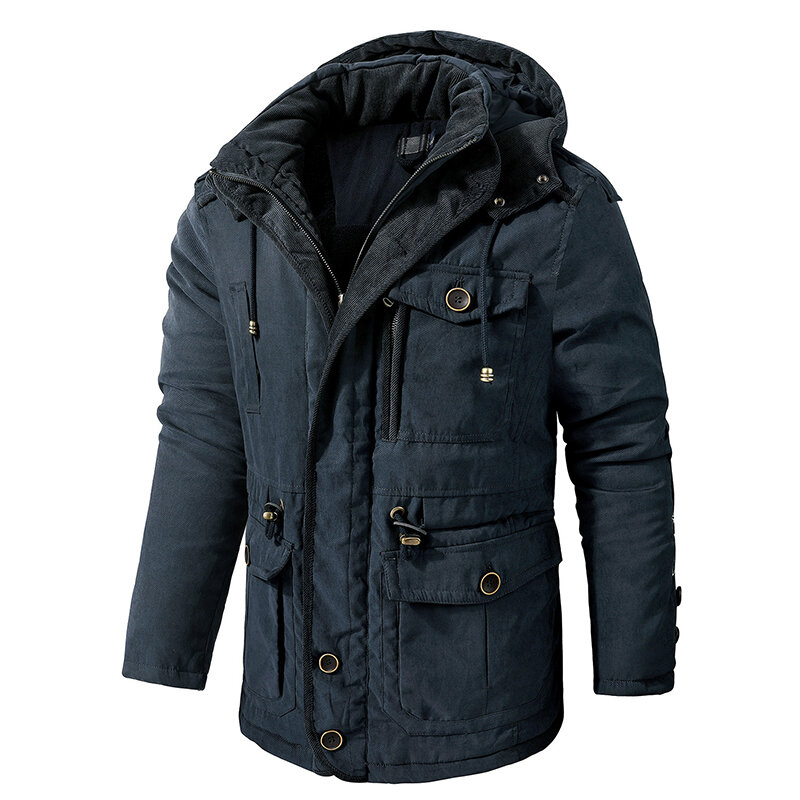 Новая Мужская Утепленная парка, теплая зимняя куртка, кашемировые флисовые пальто, военная уличная ветровка с хлопковой подкладкой, верхняя одежда с капюшоном