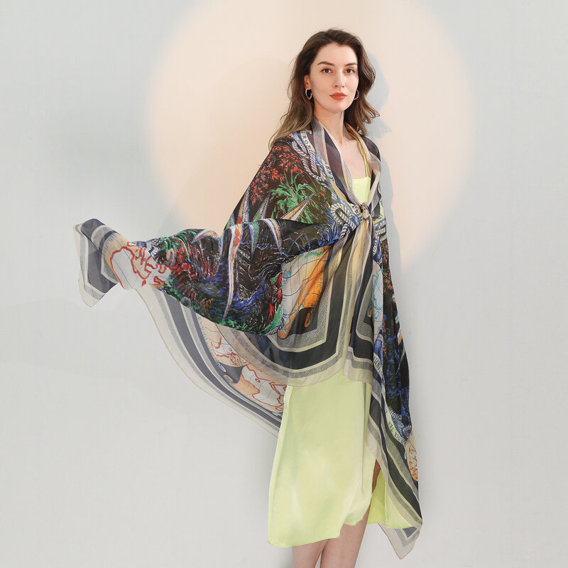 Women 100% Natural Silk Scarf Shawl Female Pure Silk Scarves Wraps  Plus Size Shawls Long Beach Cover-ups