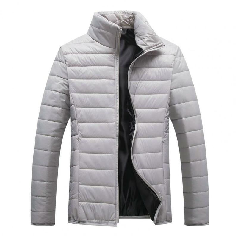 Casaco de algodão leve masculino, cor sólida, gola alta, acolchoado espesso, quente para resistência, inverno