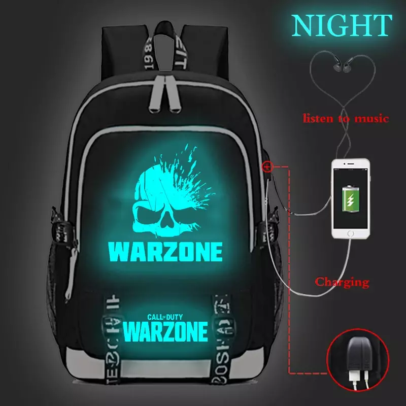 Mochila De Call Of Duty Warzone con carga USB para adolescentes y estudiantes, mochilas escolares para ordenador portátil de alta calidad, mochila de viaje para niños