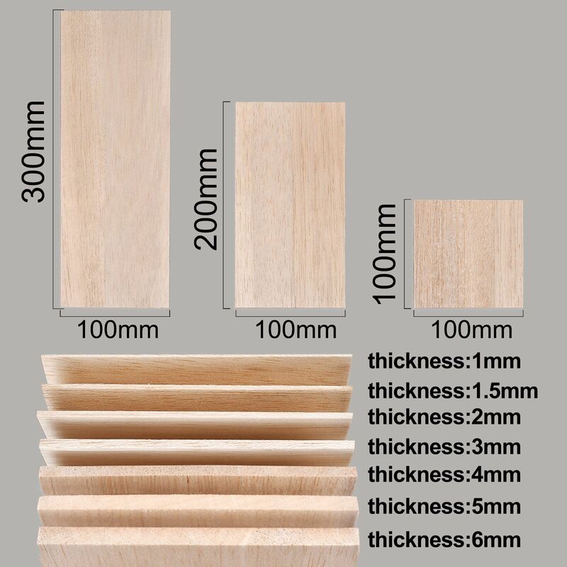 Folhas de madeira Balsa para o projeto Craft DIY, Despeje chips de madeira, 100mm, 200mm, 300mm de comprimento, 100mm de largura, 1mm, 1.5mm, 2mm, 3mm de espessura, DIY Acessórios, 5PCs