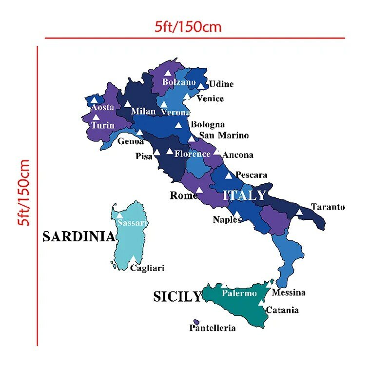 90*90cm The Italy Political Map Vintage Wall Art Poster and Print Non-woven Canvas Painting Classroom Home Decor School Supplies