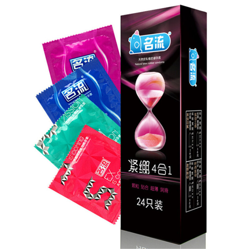 남성용 콘돔 섹스 토이, 4 가지 유형, 코크 페니스 슬리브, 천연 라텍스, 부드러운 콘돔, 커플 피임, 섹스 제품, 24 PCs, 30PCs