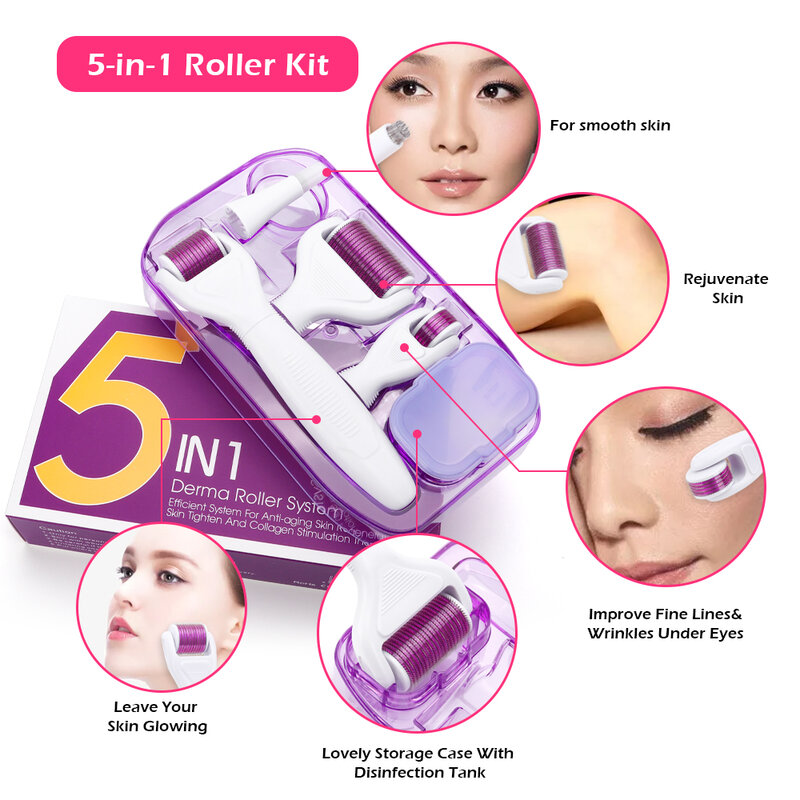 6 In 1 Mikronadel Derma Roller Kit für Gesicht Körper 300/720/1200 Dermaroller Micro Nadel Gesichts Massager Gesicht Walze Hautpflege