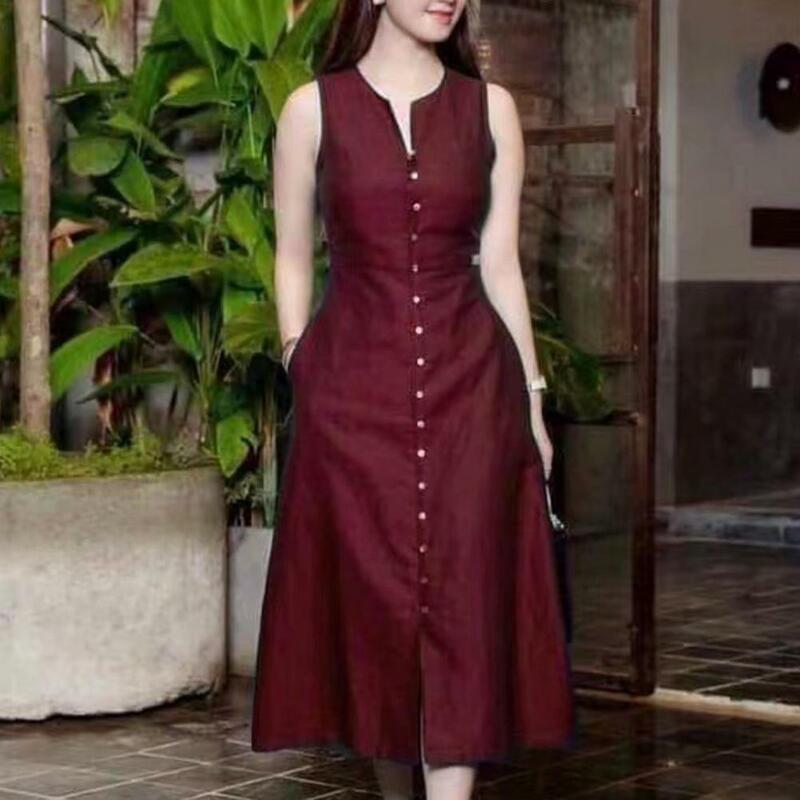 Summer Fashion Dress Woman Short Sleeve Solid A Line Sundress Vintage OL Work Vestidos Femme Casual Knee Length Robe 2023