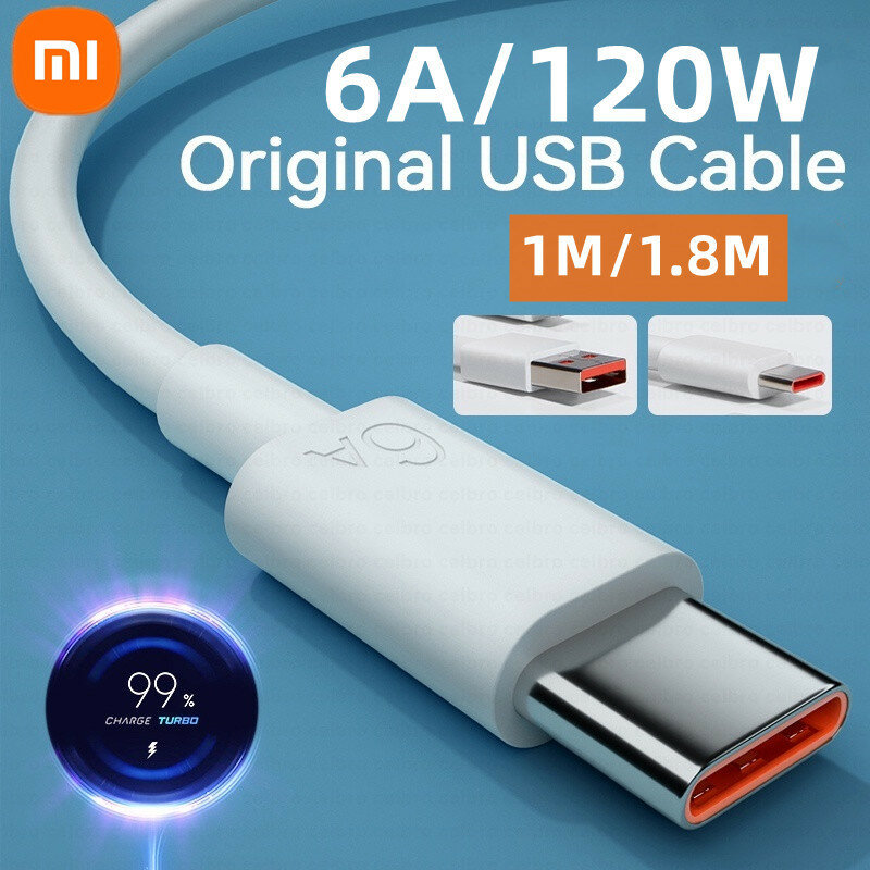 Original Xiaomi 6A Usb Type C Cable Charger 120w Turbo Tipo Fast Charging For Mi 13 12 11 10 Pro ultra Poco x3 Redmi Note K50 40