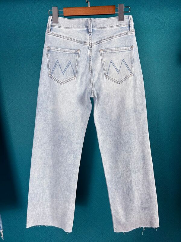 Women denim pants 2023 new High waisted light blue loose fitting straight ankle length jeans