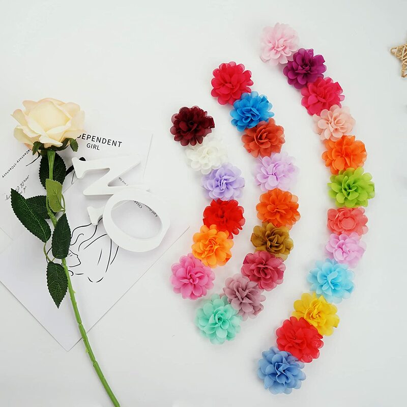 40 szt. 2 "szyfonowy kwiat kokardy do włosów w pełni pokryte kwiatem małe spinki do włosów drobne włosy dziewczyny dla niemowlęta zestaw 20 par