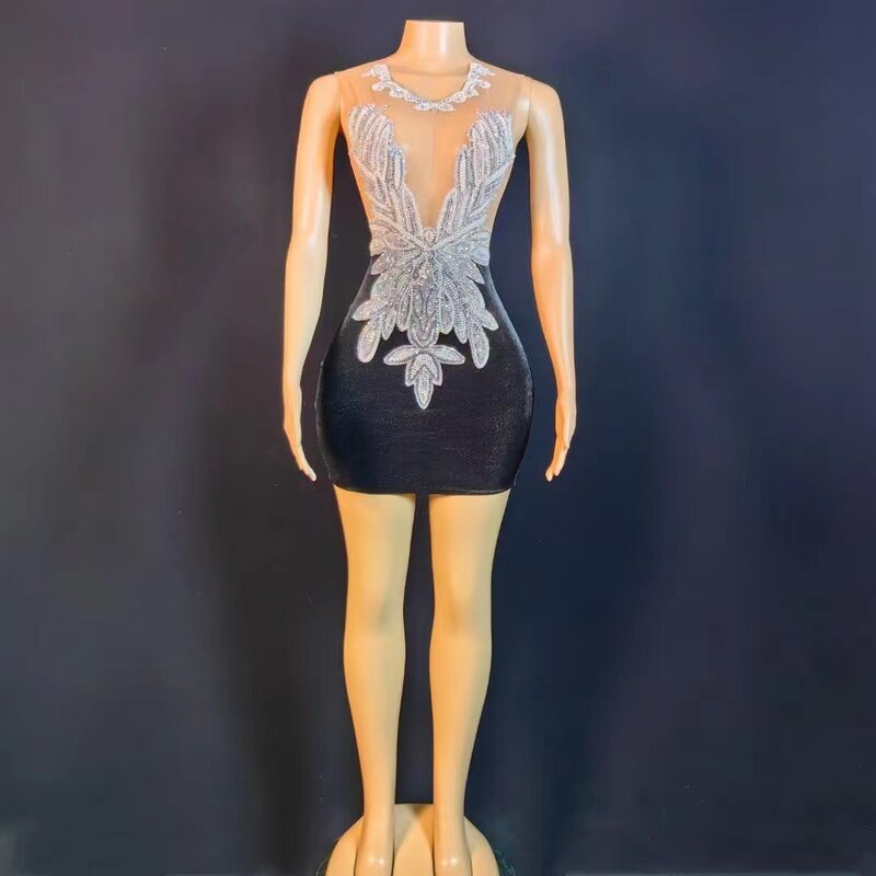 透明で伸縮性のあるスパンコール,メッシュ,タイトなドレス,セクシーなパフォーマンスのドレス,パーティーや誕生日のためのカスタム透明なレースのドレス