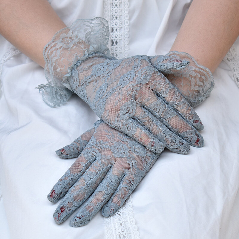 Women Vintage Sheer Short Lace Gloves Derby Tea Party Wrist Length Floral Gloves Dinner Fancy Costume Accessories Gloves G112